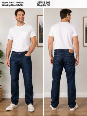 Levi’s 505 Regular Fit Jeans Men’s 38x30 Dark Wash Straight Leg Denim